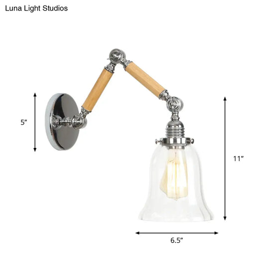 Modern Brown-Silver Reading Wall Lamp With Clear Glass Shade And Swing Arm