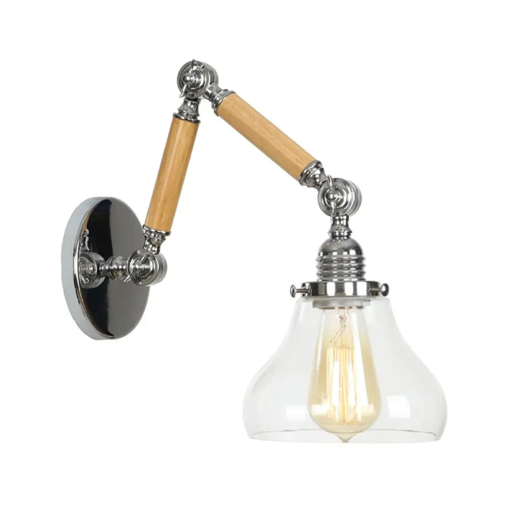 Modern Brown-Silver Reading Wall Lamp With Clear Glass Shade And Swing Arm Brown / D