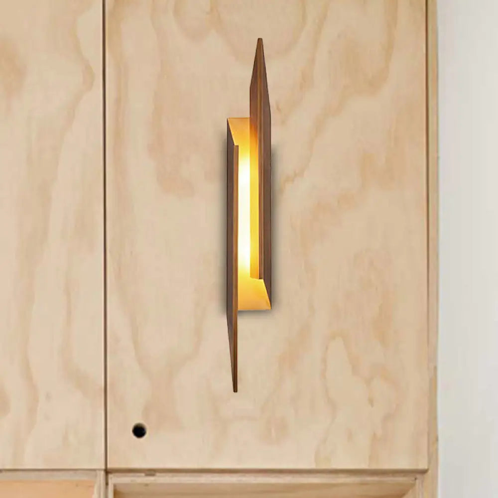 Modern Brown Wall Sconce With Led Light & Geometric Metal Shade For Living Room