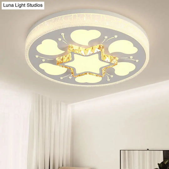 Modern Brown/White Circle Flush Ceiling Light With Led Acrylic & Crystal In White - 3 Color Lighting