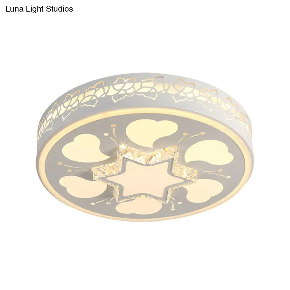 Modern Brown/White Circle Flush Ceiling Light With Led Acrylic & Crystal In White - 3 Color Lighting