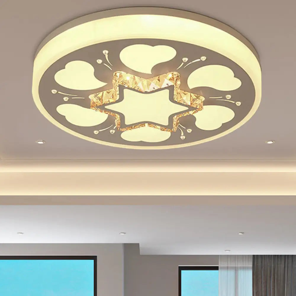 Modern Brown/White Circle Flush Ceiling Light With Led Acrylic & Crystal In White - 3 Color