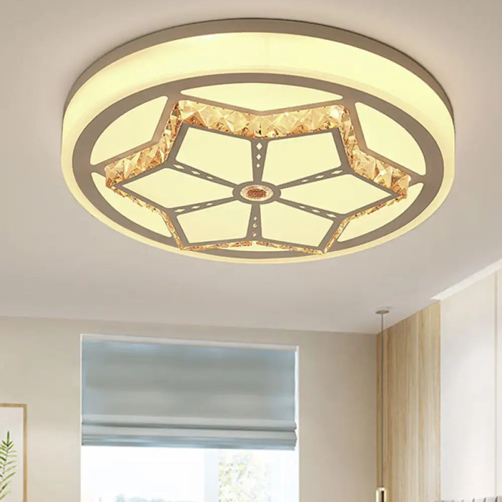 Modern Brown/White Flushmount Ceiling Light With Crystal Deco For Bedroom White / 3 Color D