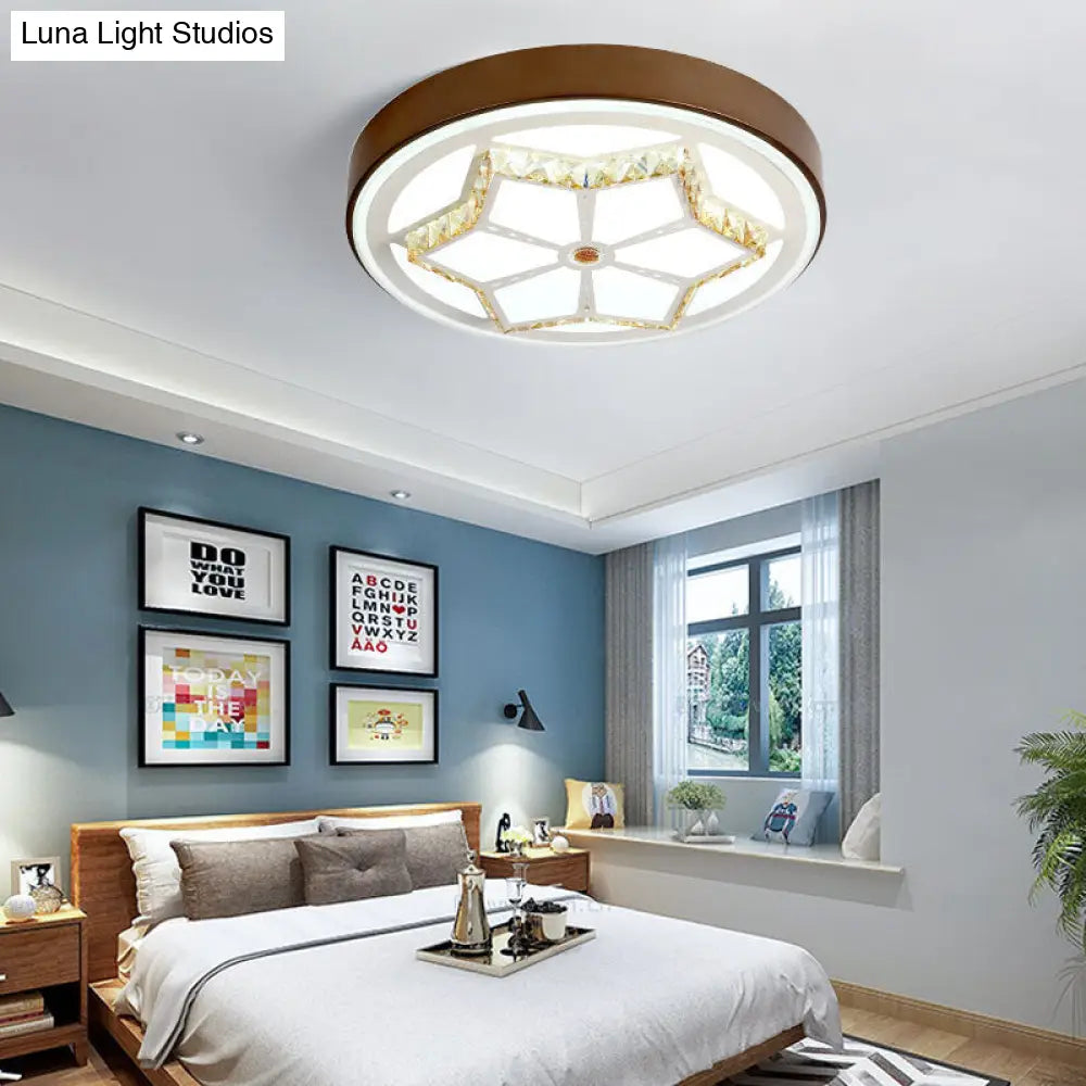 Modern Brown/White Flushmount Ceiling Light With Crystal Deco For Bedroom Brown / White B