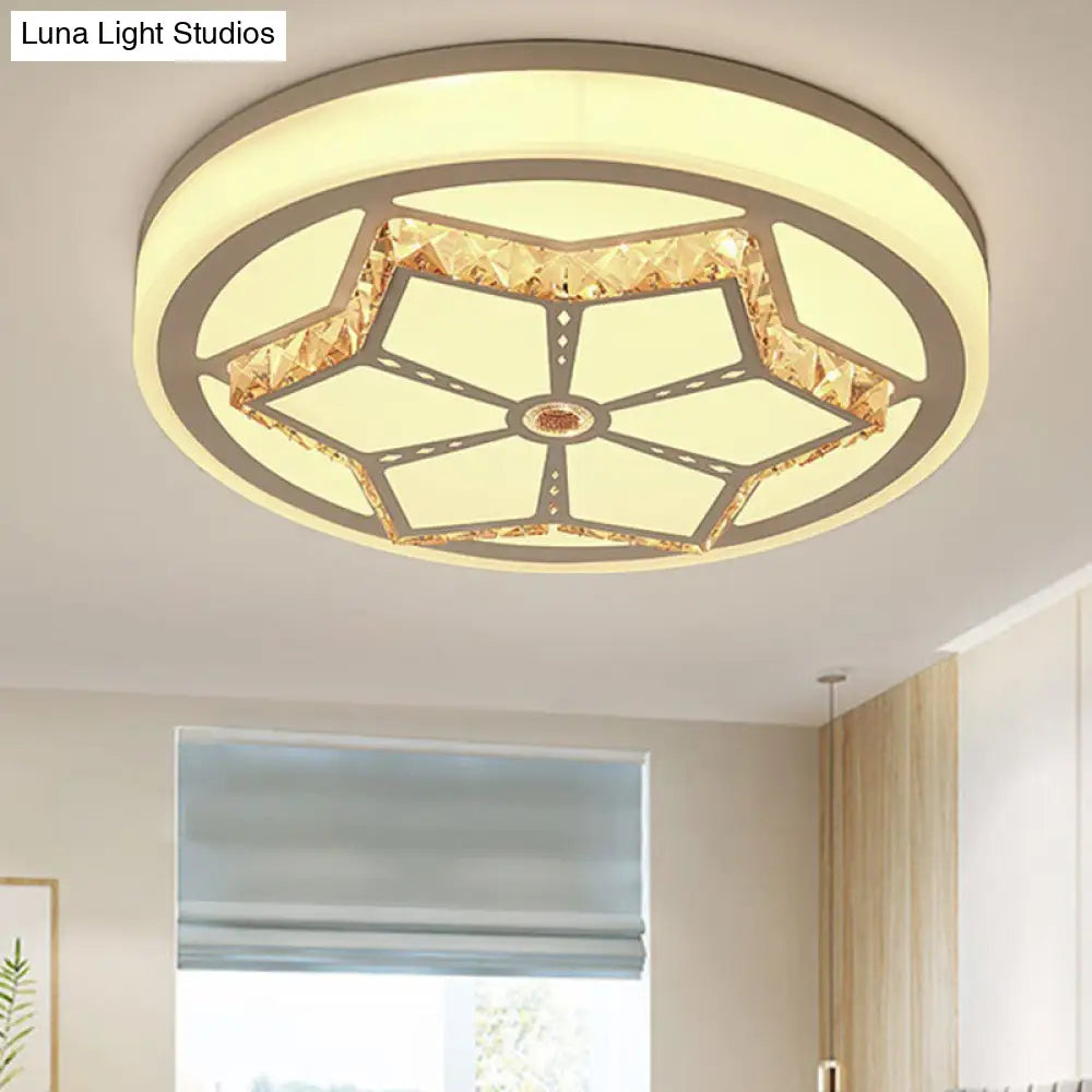 Modern Brown/White Flushmount Ceiling Light With Crystal Deco For Bedroom White / 3 Color D