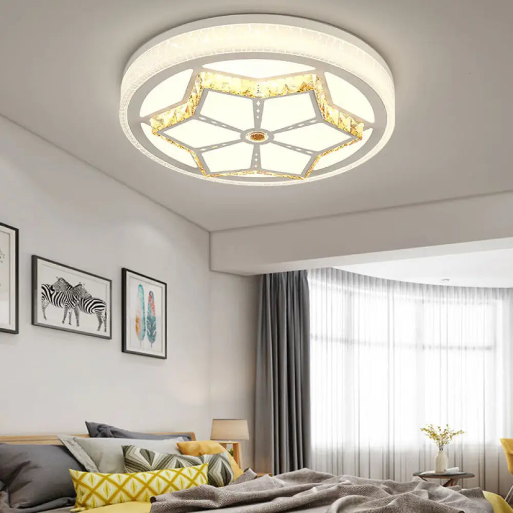 Modern Brown/White Flushmount Ceiling Light With Crystal Deco For Bedroom White / C