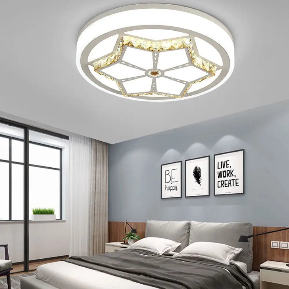 Modern Brown/White Flushmount Ceiling Light With Crystal Deco For Bedroom White / D