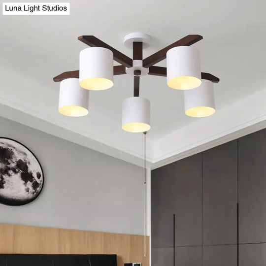 Modern Brown & White Semi Flush Chandelier - Ceiling Mount Light With Metallic Bucket Design (5/6/8