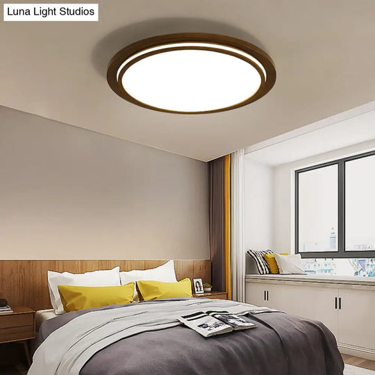 Modern Brown Wood Flush Mount Ceiling Light - 15’/18’/23’ Dia Led Fixture With Natural