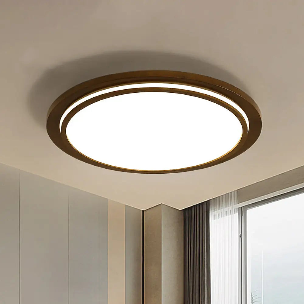 Modern Brown Wood Flush Mount Ceiling Light - 15’/18’/23’ Dia Led Fixture With Natural / 15’