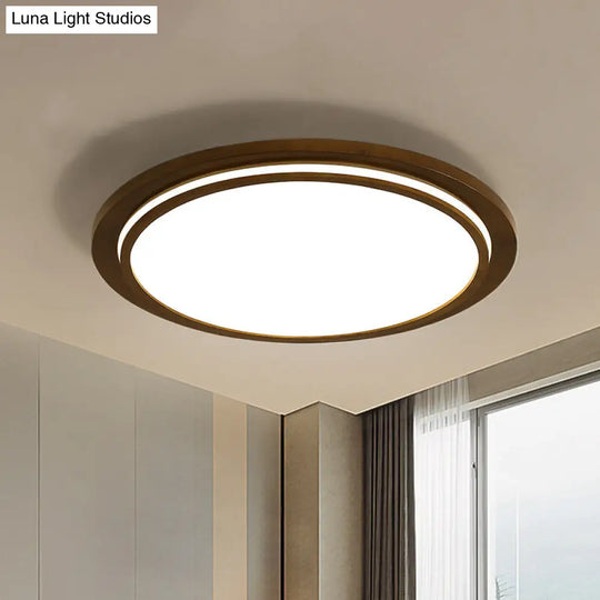 Modern Brown Wood Flush Mount Ceiling Light - 15/18/23 Dia Led Fixture With Natural / 15