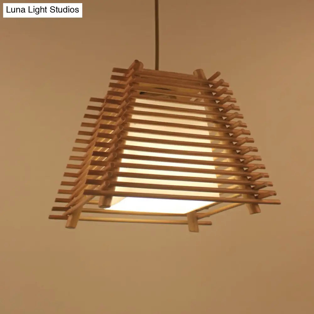 Modern Brown Wood Hanging Light: Trapezoidal Restaurant Pendant Lamp