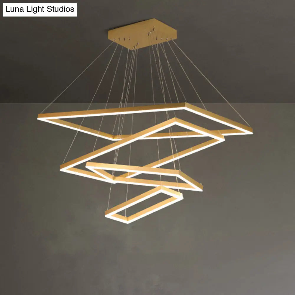 Modern Brushed Gold Led Chandelier - Rectangular Pendant With Tiered Design