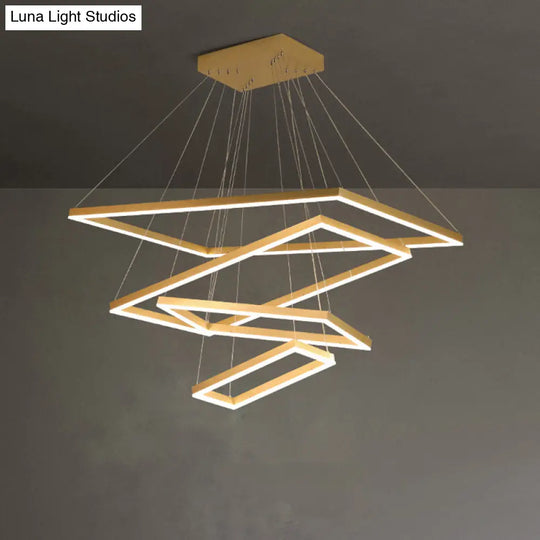 Modern Brushed Gold Led Chandelier - Rectangular Pendant With Tiered Design