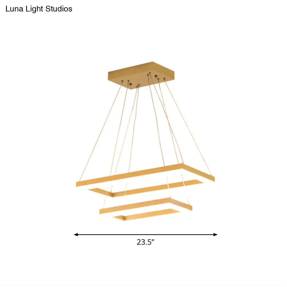 Modern Brushed Gold Led Chandelier - Rectangular Pendant With Tiered Design