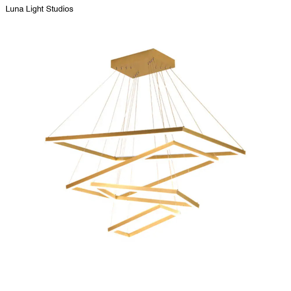 Modern Brushed Gold Led Chandelier - Rectangular Pendant With Tiered Design