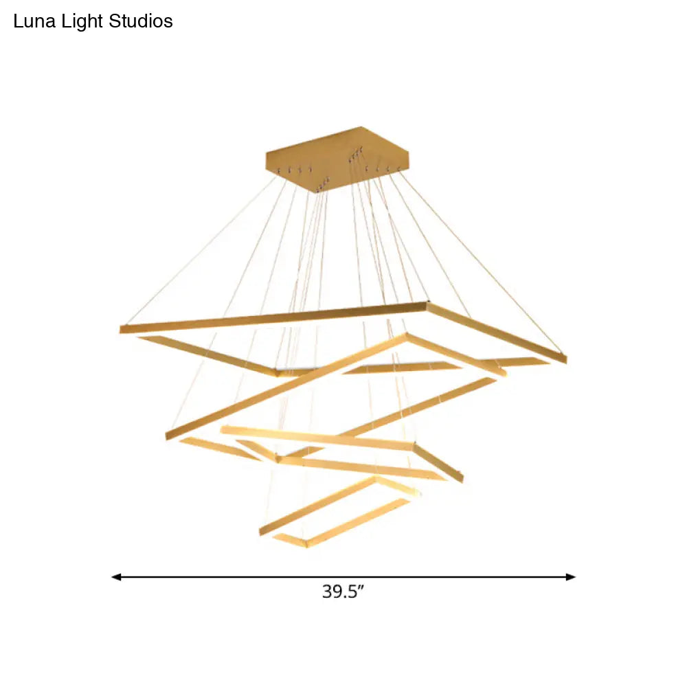 Modern Brushed Gold Led Chandelier - Rectangular Pendant With Tiered Design