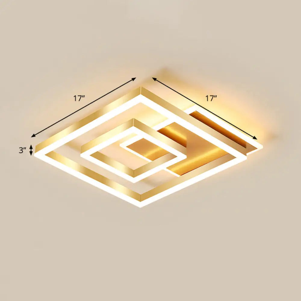 Modern Brushed Gold Square Acrylic Led Ceiling Light Fixture / 17’ Warm