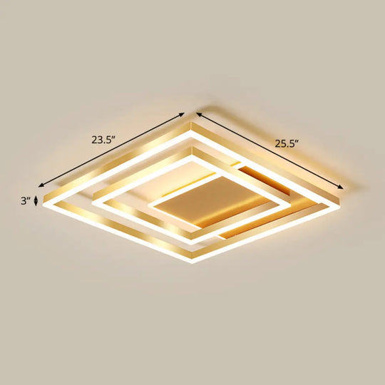 Modern Brushed Gold Square Acrylic Led Ceiling Light Fixture / 23.5’ Warm