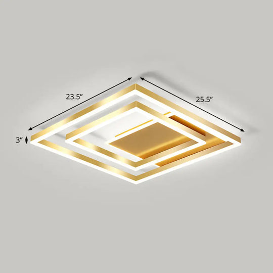 Modern Brushed Gold Square Acrylic Led Ceiling Light Fixture / 23.5’ White