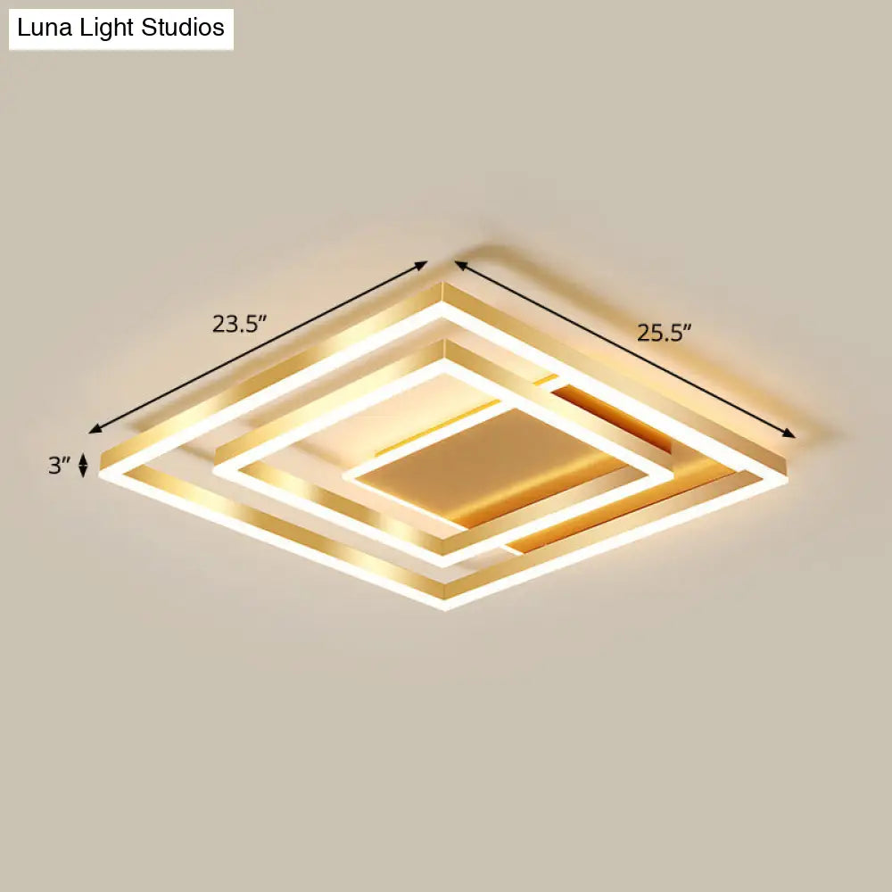Modern Brushed Gold Square Acrylic Led Ceiling Light Fixture / 23.5 Warm