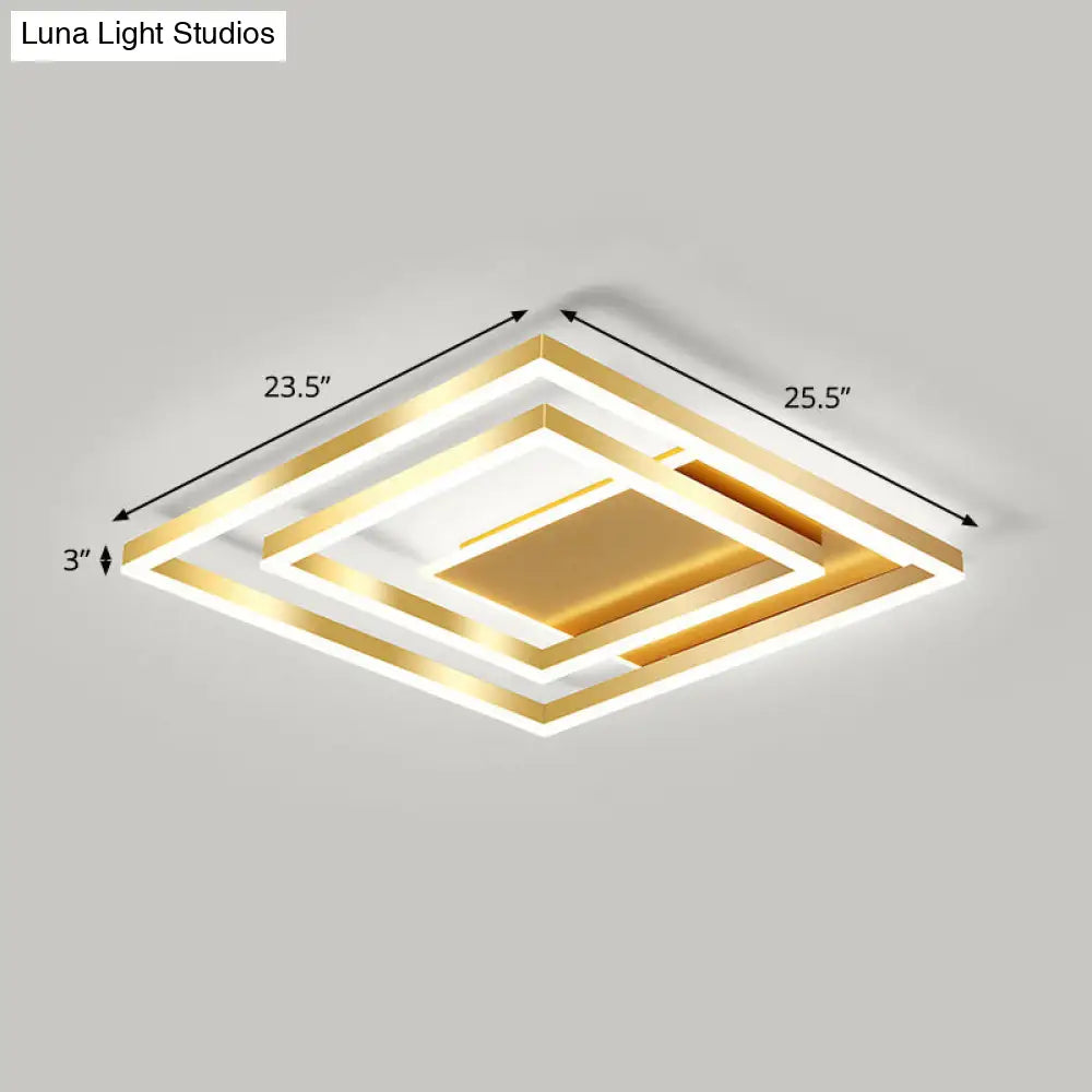 Modern Brushed Gold Square Acrylic Led Ceiling Light Fixture / 23.5 White