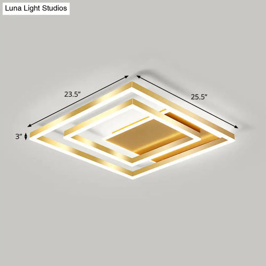 Modern Brushed Gold Square Acrylic Led Ceiling Light Fixture / 23.5 White