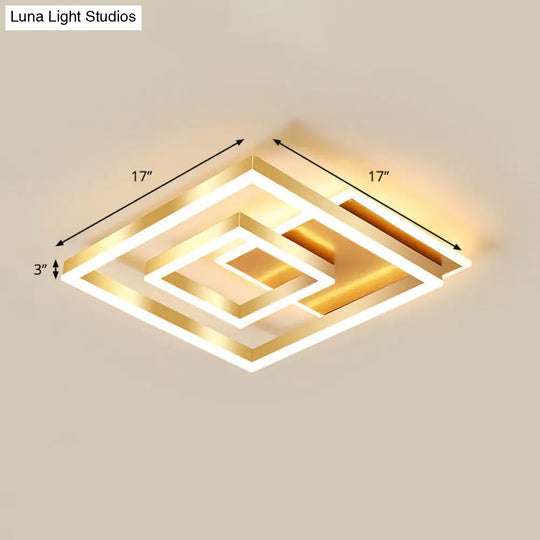 Modern Brushed Gold Square Acrylic Led Ceiling Light Fixture / 17 Warm