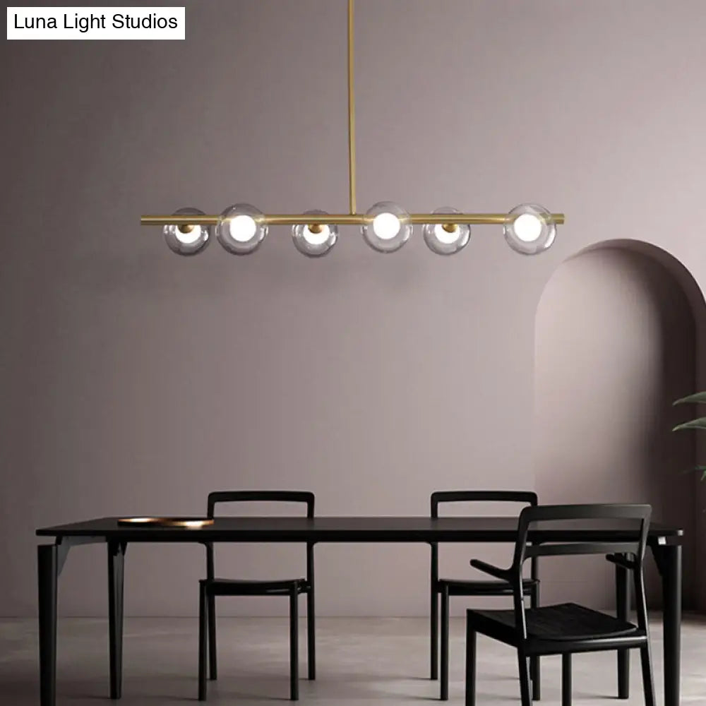 Modern Bubble Clear Glass Island Ceiling Light - 5/6 Lights Black/Gold Finish Dining Room Pendant