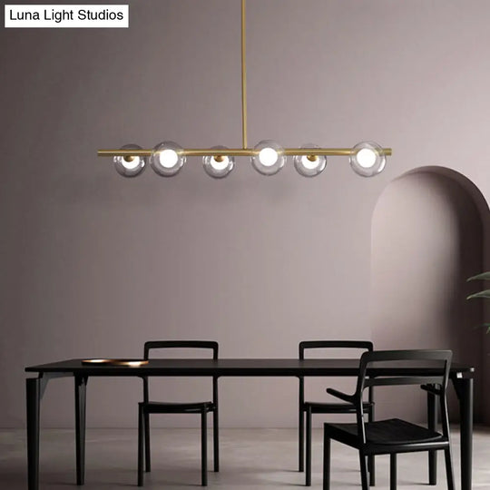 Modern Bubble Clear Glass Island Ceiling Light - 5/6 Lights Black/Gold Finish Dining Room Pendant