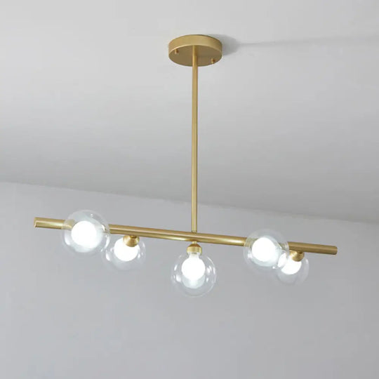 Modern Bubble Clear Glass Island Ceiling Light - 5/6 Lights Black/Gold Finish Dining Room Pendant