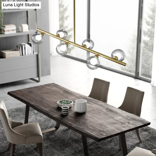 Modern Bubble Clear Glass Island Ceiling Light - 5/6 Lights Black/Gold Finish Dining Room Pendant