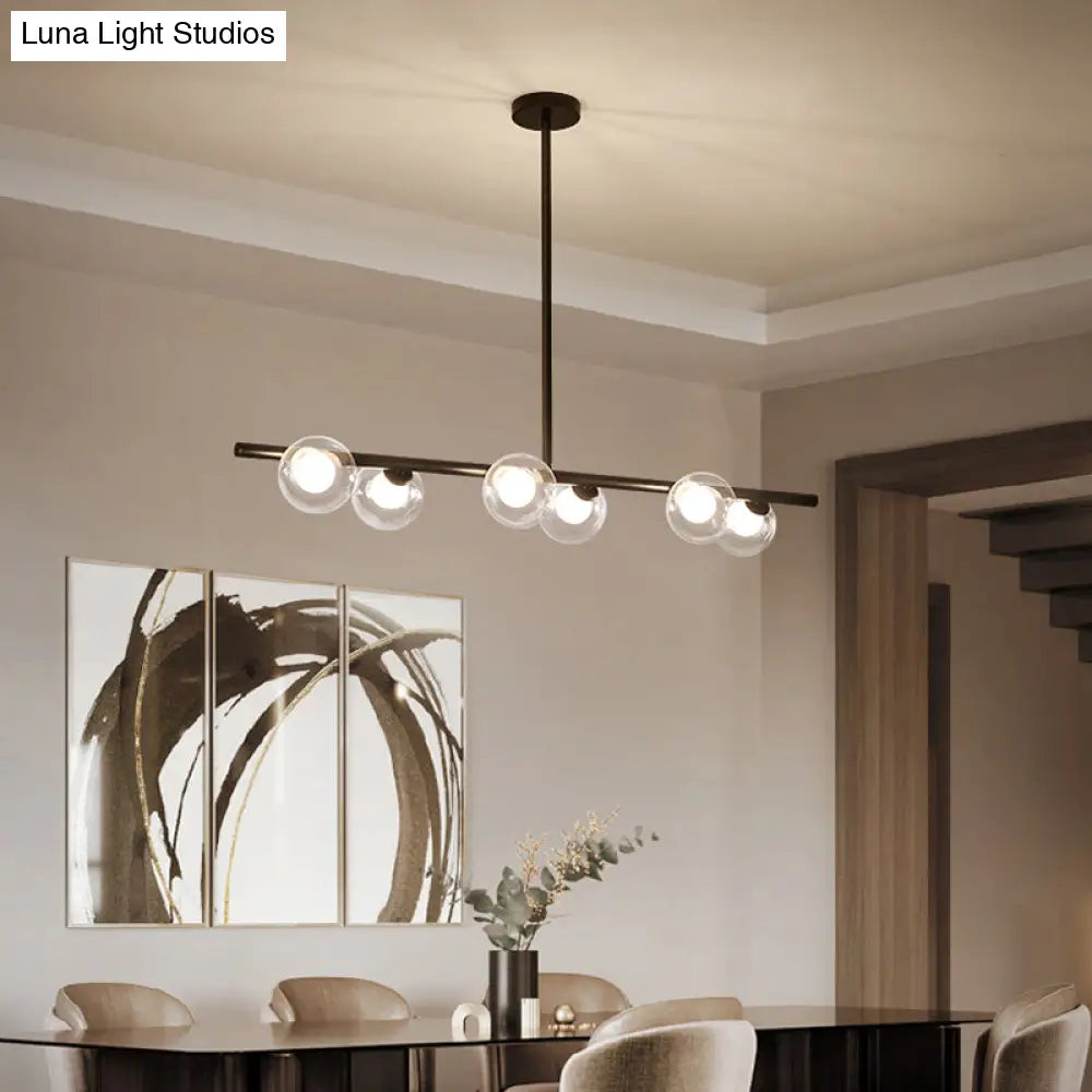 Modern Bubble Clear Glass Island Ceiling Light - 5/6 Lights Black/Gold Finish Dining Room Pendant