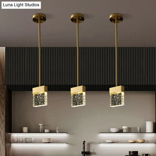 Modern Mini Crystal Pendant Ceiling Light For Dining Room - Clear Led Downlight With Bubble Cuboid