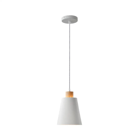 Modern Bucket Shade Pendant Lamp - Metallic White Finish Hanging Light For Hallway With Canopy 1 /