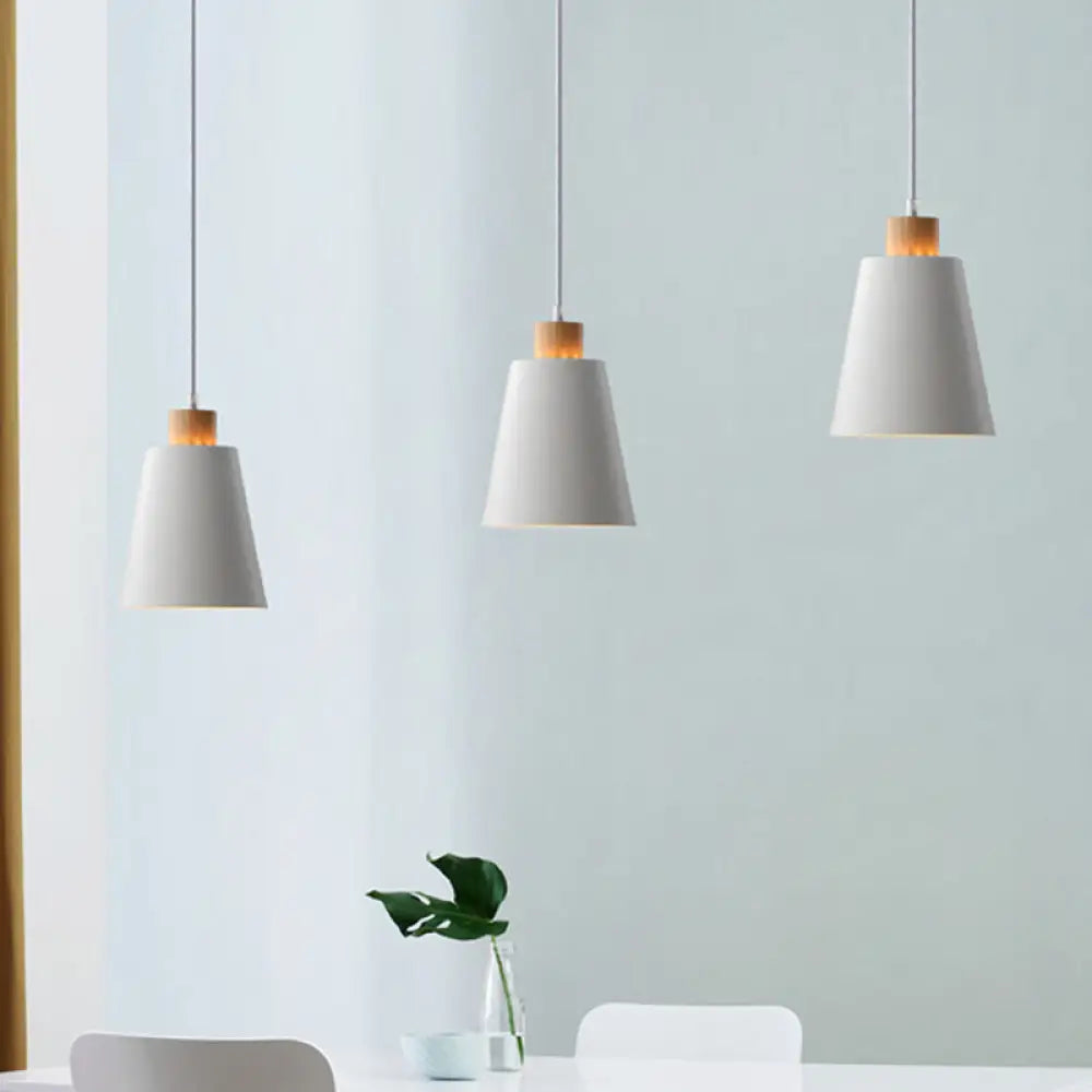 Modern Bucket Shade Pendant Lamp - Metallic White Finish Hanging Light For Hallway With Canopy 3 /