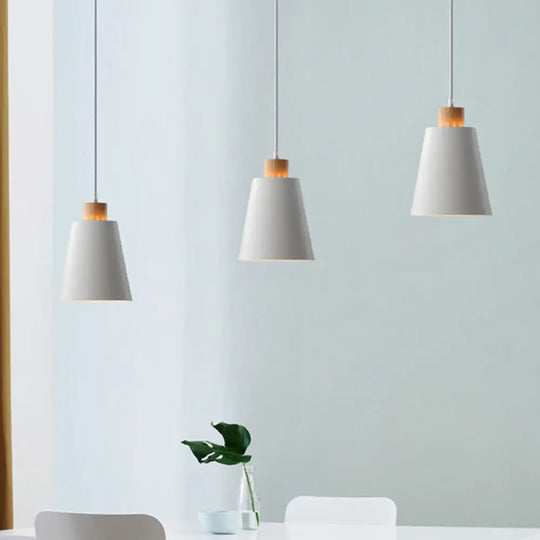 Modern Bucket Shade Pendant Lamp - Metallic White Finish Hanging Light For Hallway With Canopy 3 /