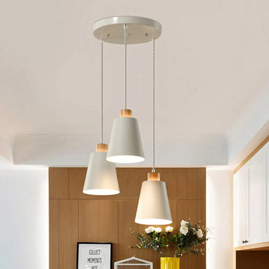 Modern Bucket Shade Pendant Lamp - Metallic White Finish Hanging Light For Hallway With Canopy 3 /