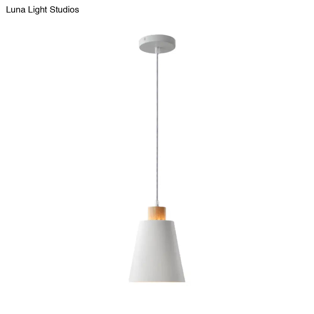 Modern Bucket Pendant Lamp In Metallic White Finish - Stylish Hanging Light For Hallway With