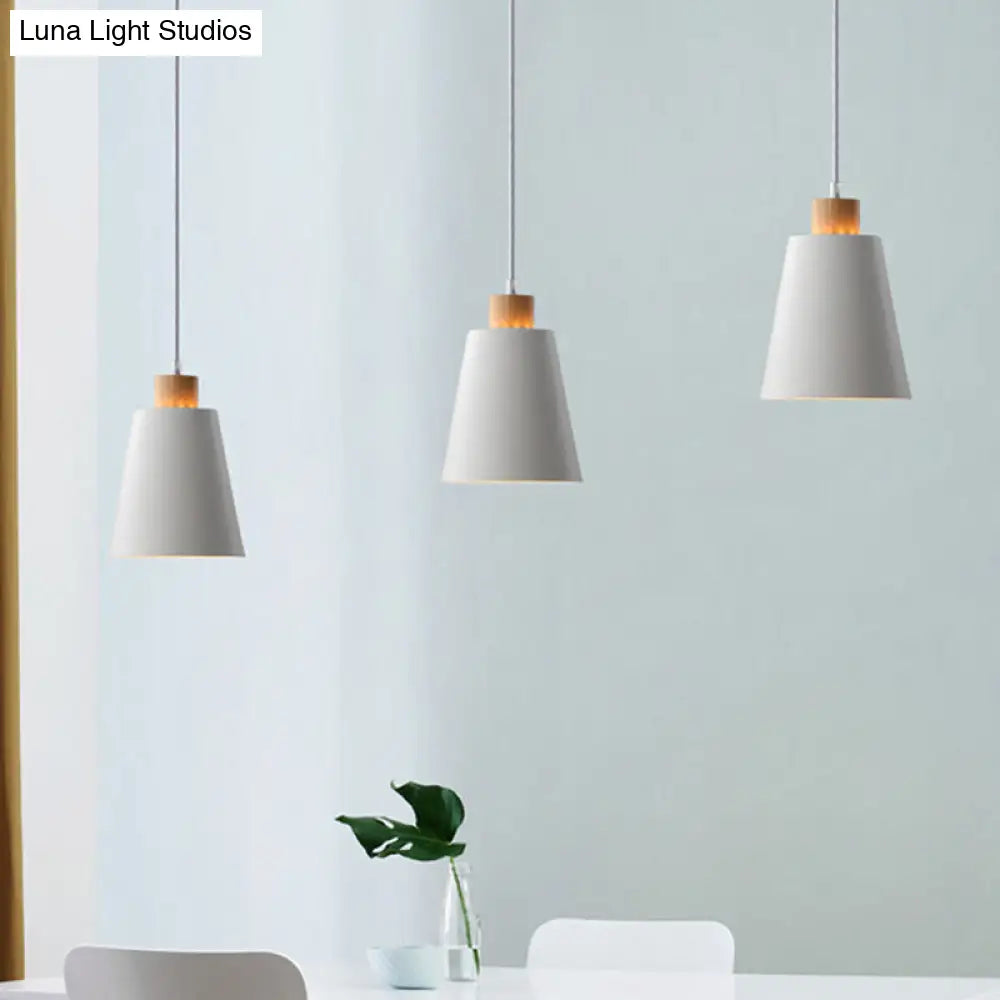 Modern Bucket Pendant Lamp In Metallic White Finish - Stylish Hanging Light For Hallway With