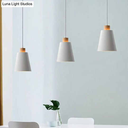 Modern Bucket Pendant Lamp In Metallic White Finish - Stylish Hanging Light For Hallway With