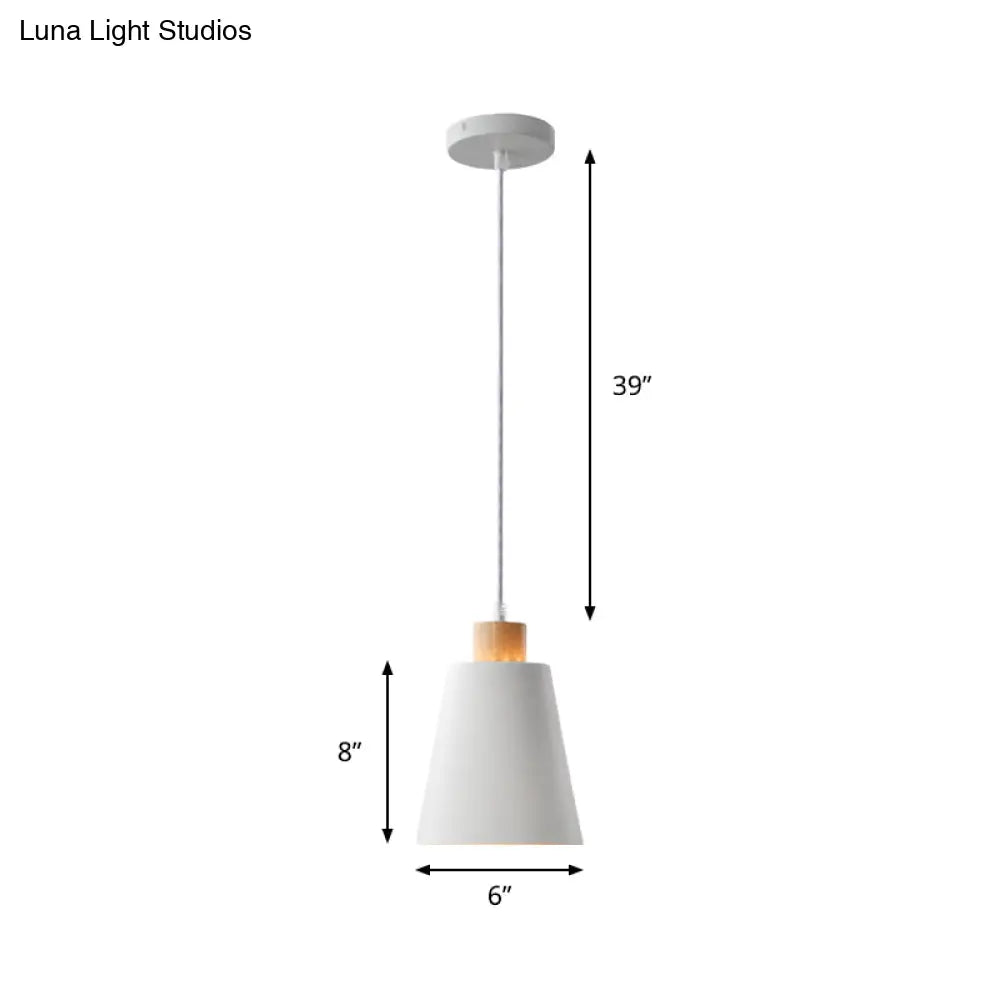 Modern Bucket Shade Pendant Lamp - Metallic White Finish Hanging Light For Hallway With Canopy