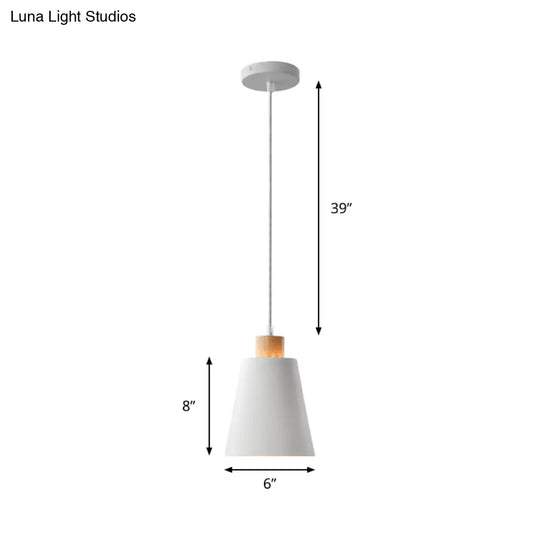 Modern Bucket Shade Pendant Lamp - Metallic White Finish Hanging Light For Hallway With Canopy