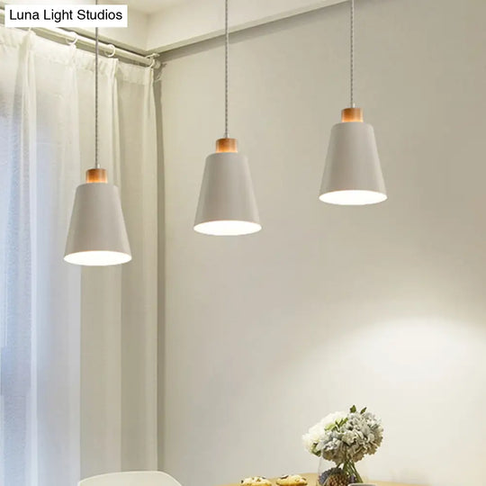 Modern Bucket Shade Pendant Lamp - Metallic White Finish Hanging Light For Hallway With Canopy