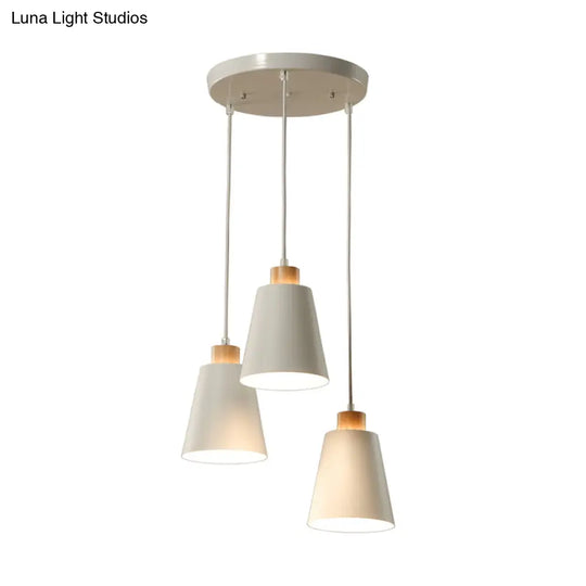 Modern Bucket Shade Pendant Lamp - Metallic White Finish Hanging Light For Hallway With Canopy