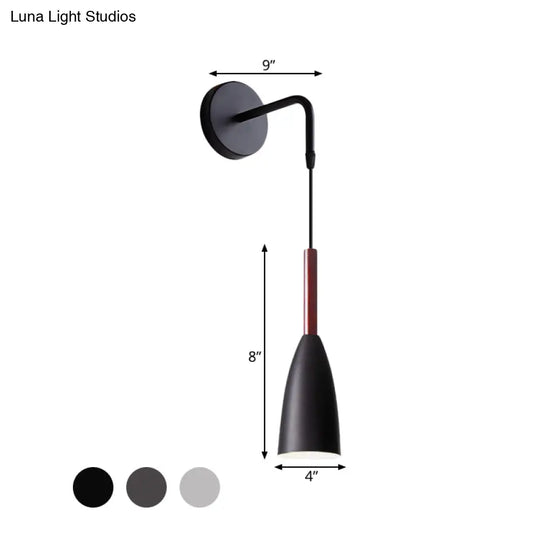 Modern Bullet Wall Mount Sconce Lamp In Black/White/Grey For Bedside - Single Bulb Fixture