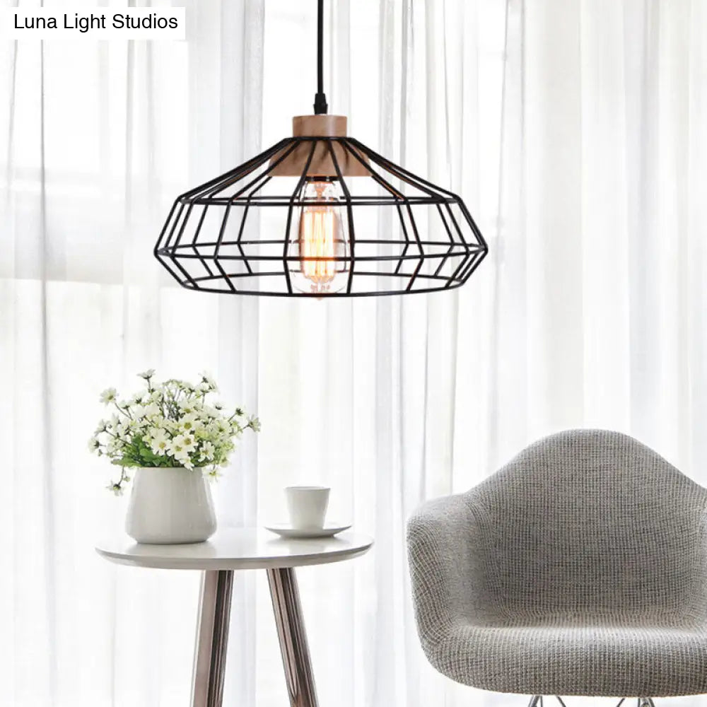 Modern Black Metal Pendant Light With Wooden Cap - Perfect For Dining Room