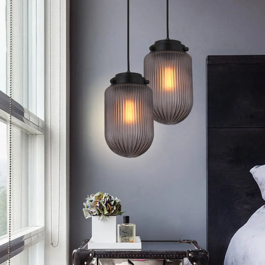 Modern Capsule Pendant Light In Smoke Gray/White With Prismatic Glass - Perfect For Kitchen Island