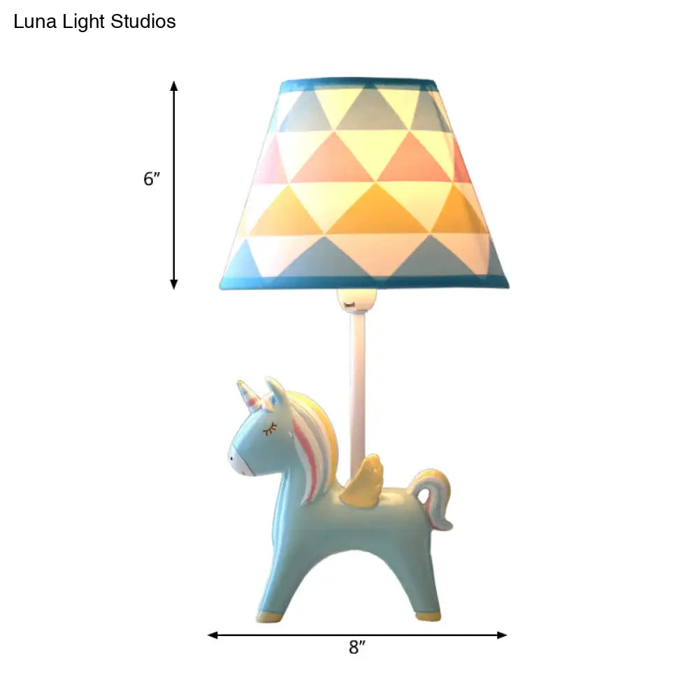 Modern Carousel Table Lamp With Tapered Shade - Resin Light For Kids Bedroom