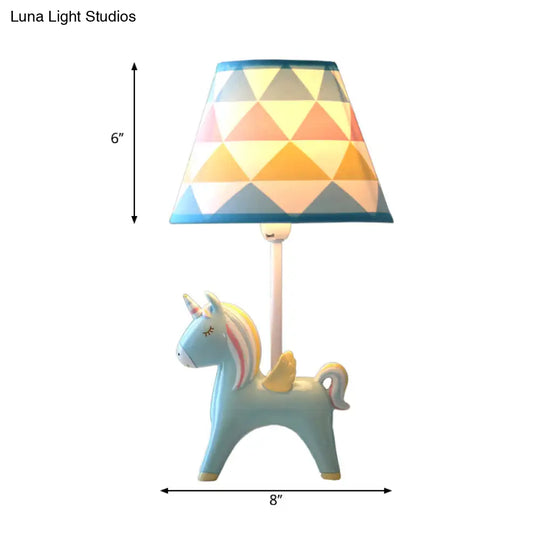 Modern Carousel Table Lamp With Tapered Shade - Resin Light For Kids Bedroom